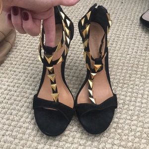 SCHUTZ Black suede shoes with gold decals